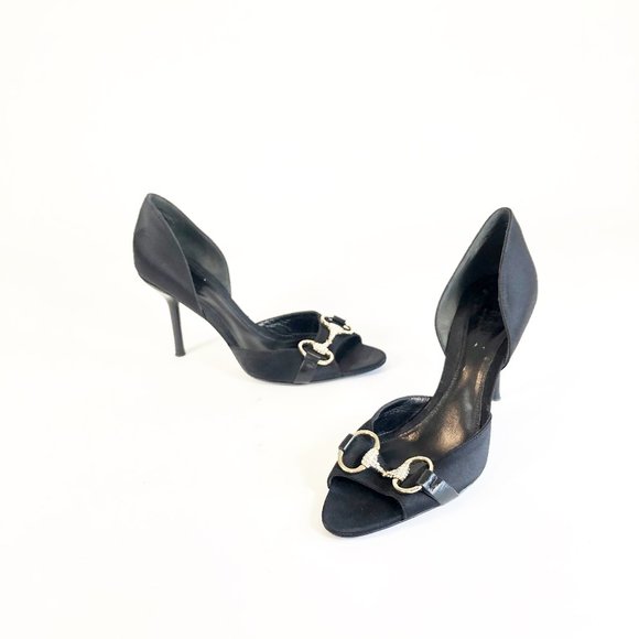 Gucci Shoes - Gucci Black Horsebit Open Tie Hollywood Heels 7B